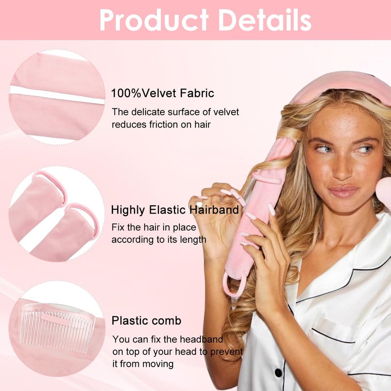 M'AYCREATE MAYCREATE® Overnight Heatless Hair Curler Straps, Soft Velvet Hair Curler Strap Kit with Comb Pin & Hair Comb, Easy to Fix with Built-in Multi Elastics, Hair Styling Tool for Daily & Travel, Pink - Image 3