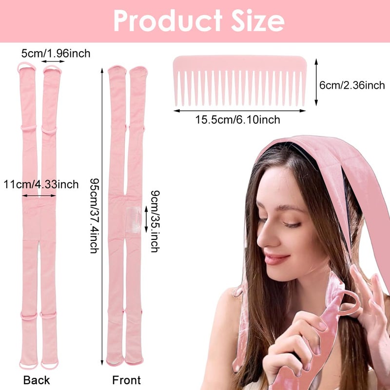 M'AYCREATE MAYCREATE® Overnight Heatless Hair Curler Straps, Soft Velvet Hair Curler Strap Kit with Comb Pin & Hair Comb, Easy to Fix with Built-in Multi Elastics, Hair Styling Tool for Daily & Travel, Pink - Image 2