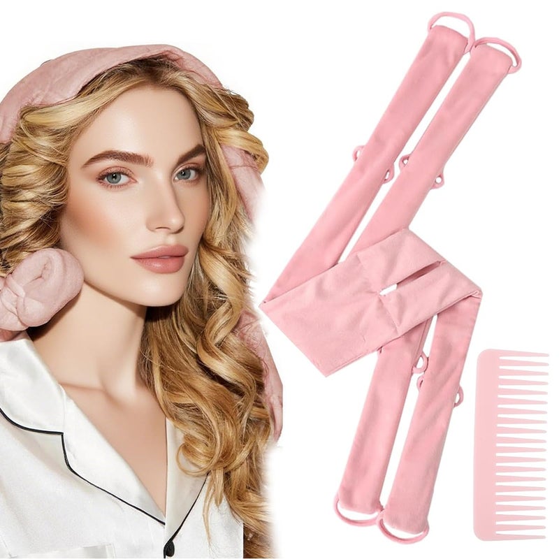 M'AYCREATE MAYCREATE® Overnight Heatless Hair Curler Straps, Soft Velvet Hair Curler Strap Kit with Comb Pin & Hair Comb, Easy to Fix with Built-in Multi Elastics, Hair Styling Tool for Daily & Travel, Pink - Image 1