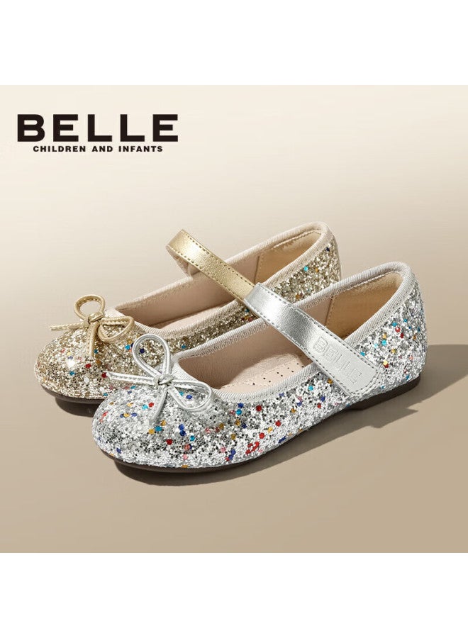 Belle Children's Shoes, Girls' Leather Shoes, Kids' Princess Shoes, Crystal Shoes, Performance Shoes, Spring And Autumn Soft-soled Flats, Silver, Size 32 - Image 5