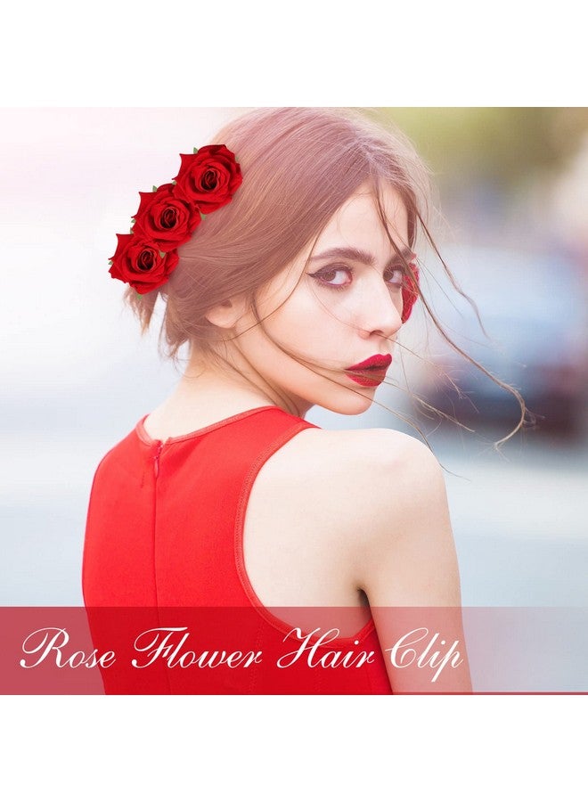 Batiyeer 24 قطعة مشبك شعر زهرة الورد بروش زهرة صغيرة مشابك زهرة أنيقة لشعر الزهور بروشات للنساء والفتيات إكسسوارات شعر الورد دبابيس زهور بوهو (أحمر) - Image 3
