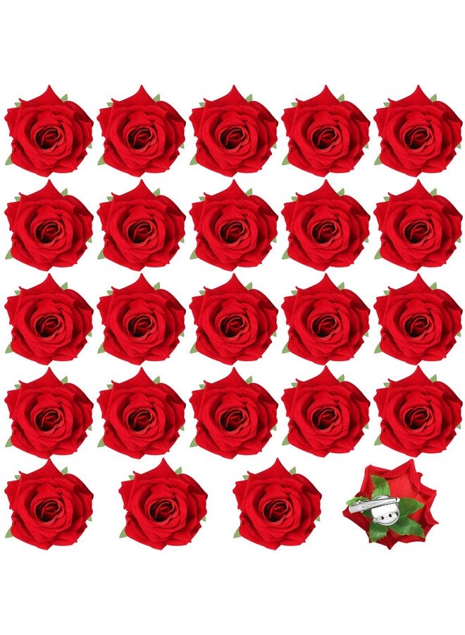 Batiyeer 24 قطعة مشبك شعر زهرة الورد بروش زهرة صغيرة مشابك زهرة أنيقة لشعر الزهور بروشات للنساء والفتيات إكسسوارات شعر الورد دبابيس زهور بوهو (أحمر) - Image 2