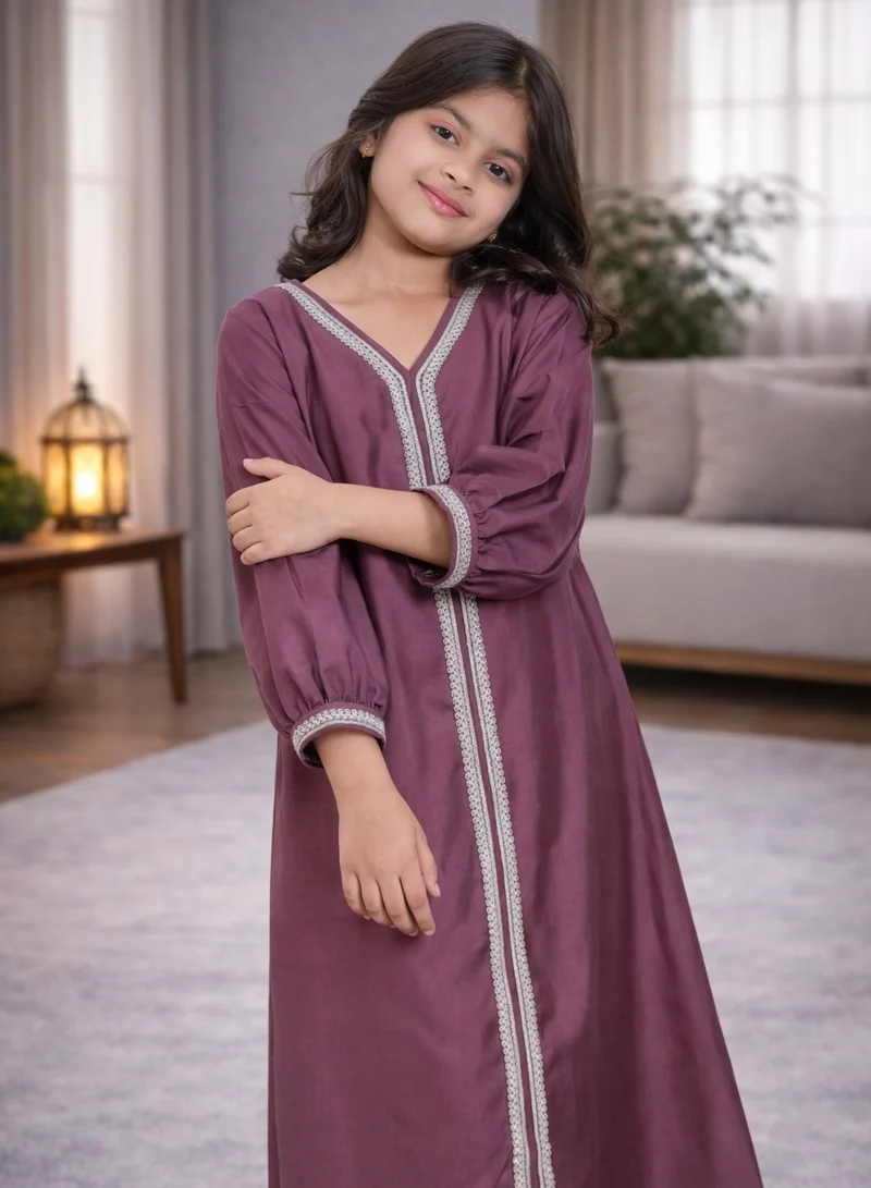 Artemea  SOFT SHINY SATIN FINISH SILVER LACE EMBROIDERED JALABIYA for Women | Best Price UAE