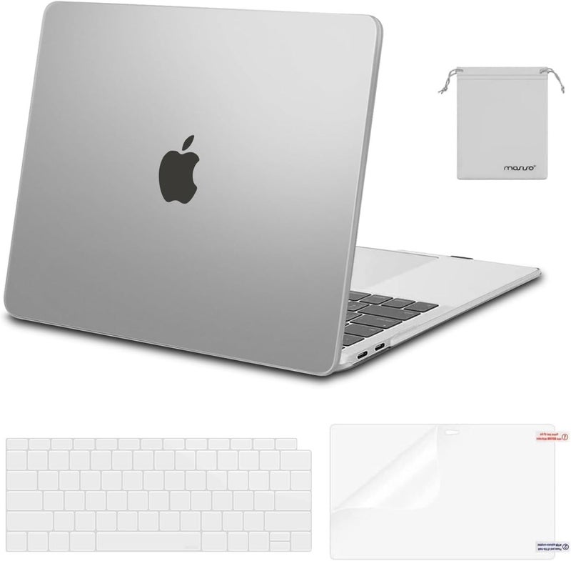 موسيسو متوافق مع غلاف MacBook Air مقاس 13 بوصة بشريحة M1 إصدارات 2021-2018 A2337 A2179 A1932، غلاف بلاستيكي صلب وغطاء لوحة مفاتيح وغطاء شاشة وحقيبة تخزين لجهاز MacBook Air مقاس 13.3 بوصة، صقيعي - Image 1