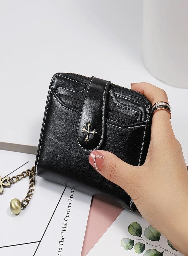 PRLINJSK Cute Wallet for Women, Small Leather Bifold Wallet, Vintage Goth Purse Gift with Zipper Coin Pocket, Black - Image 2