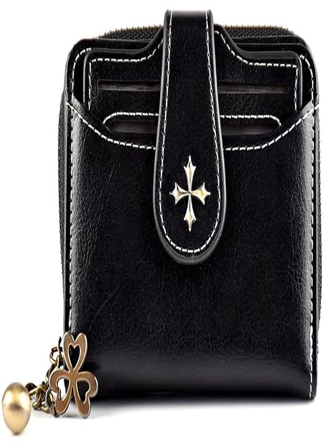 PRLINJSK Cute Wallet for Women, Small Leather Bifold Wallet, Vintage Goth Purse Gift with Zipper Coin Pocket, Black - Image 1