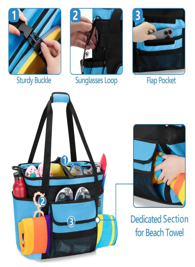 Fasrom XL Beach Tote Bag with Cooler Compartment, Large Mesh Beach Pool Bag with Wet & Dry Separation for Swim, Travel, Blue (Patent Design, Empty Bag Only) - Image 3