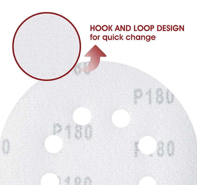 S SATC 150 PCS Hook and Loop Sandpaper 5 Inch Sanding Disc 8 Hole Sanding Discs 180 Grit Premium Aluminum Oxide for Random Orbital Sander - Image 4