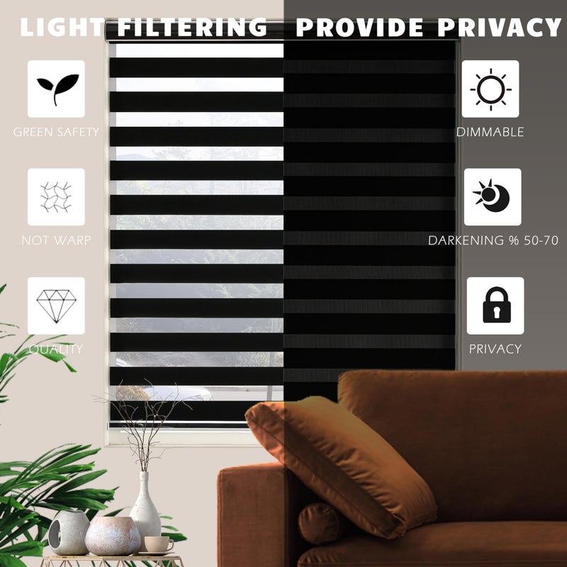 JIANGPIN TEXTILE Custom Size Blackout Zebra Blinds, Dual Layer Free-Stop, Room Darkening Zebra Shades, Blinds for Indoor Windows, Light Filtering Privacy Sheer Shade for Home(20" W X 72" H, Black) - Image 3