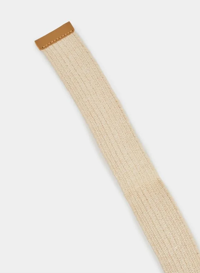 Styli  Beige Raffia Belt with Resin Buckle for Women | Best Price UAE