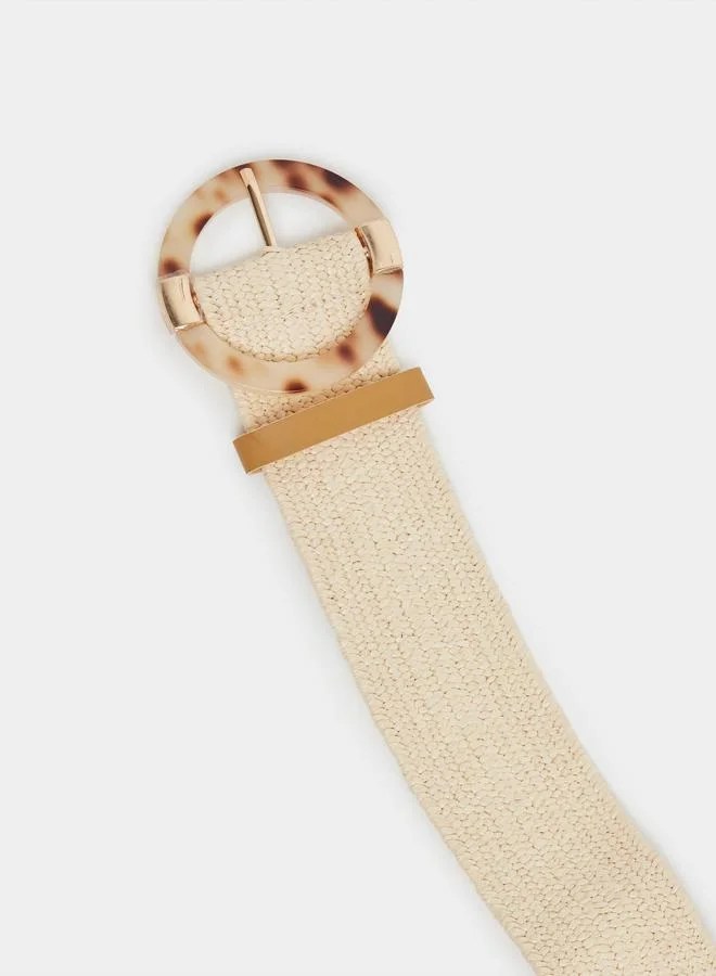 Styli  Beige Raffia Belt with Resin Buckle for Women | Best Price UAE