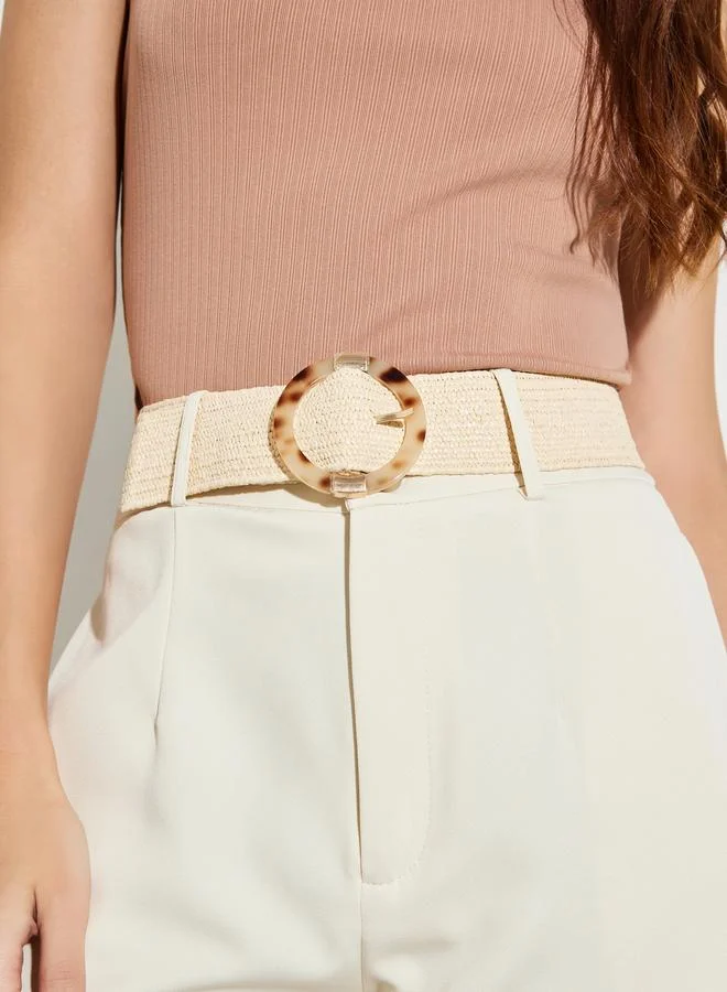 Styli Beige Raffia Belt with Resin Buckle