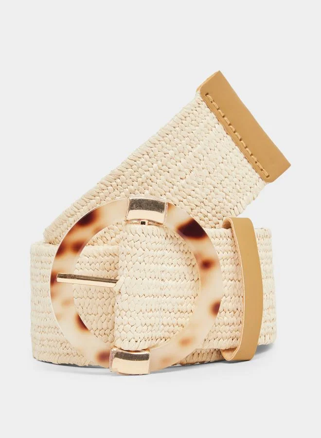Styli Beige Raffia Belt with Resin Buckle