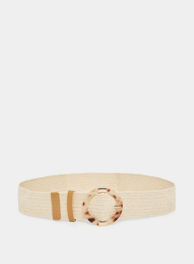 Styli  Beige Raffia Belt with Resin Buckle for Women | Best Price UAE