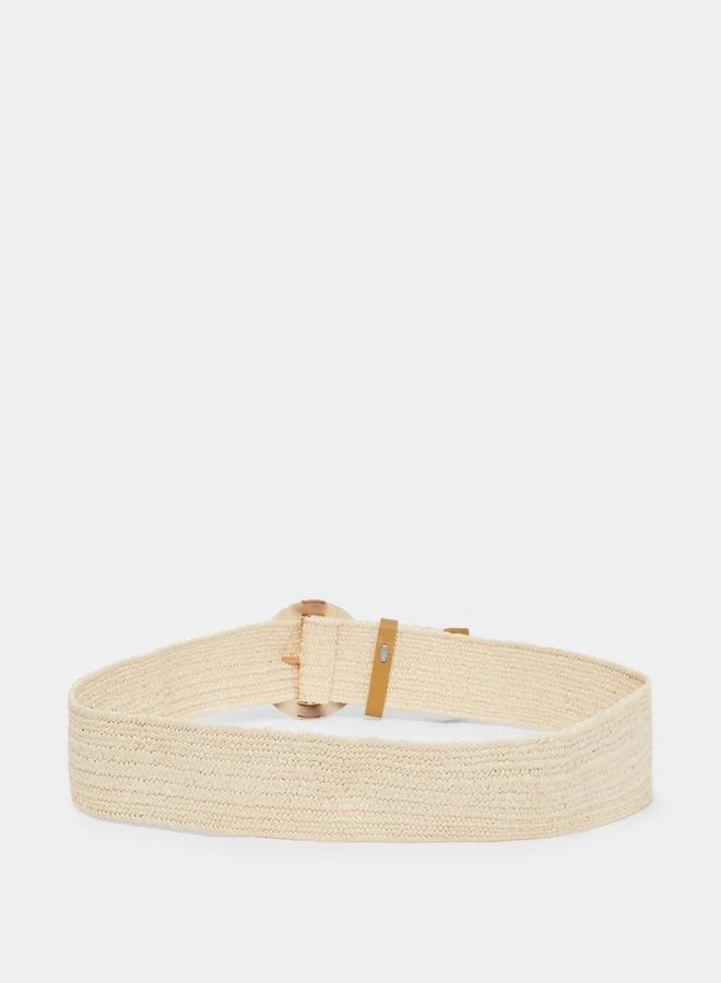 Styli  Beige Raffia Belt with Resin Buckle for Women | Best Price UAE