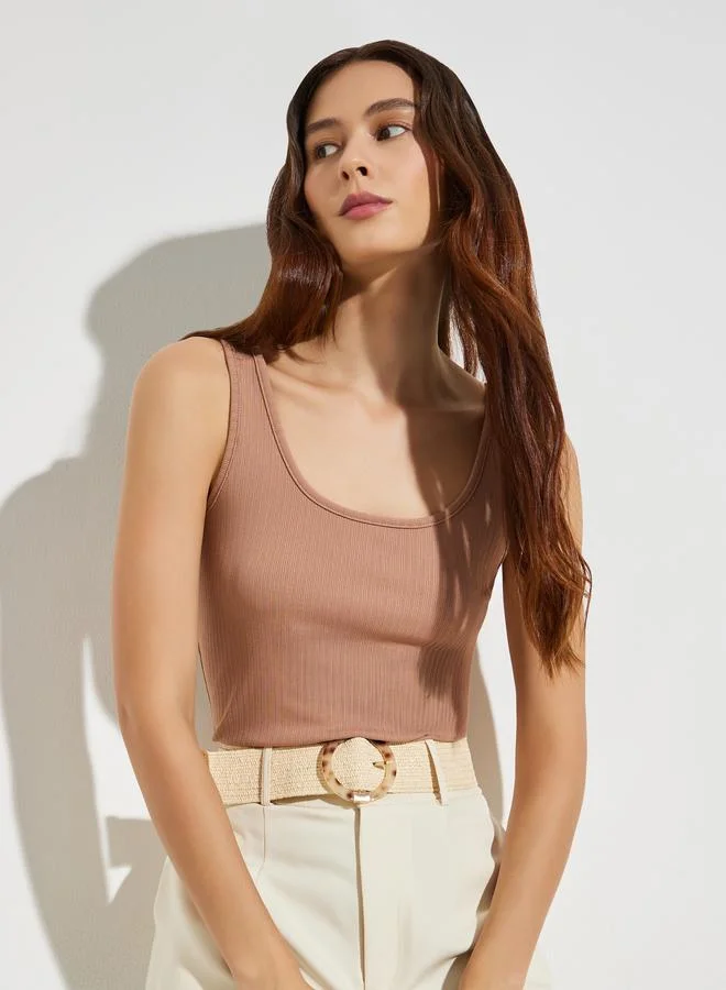 Styli  Beige Raffia Belt with Resin Buckle for Women | Best Price UAE