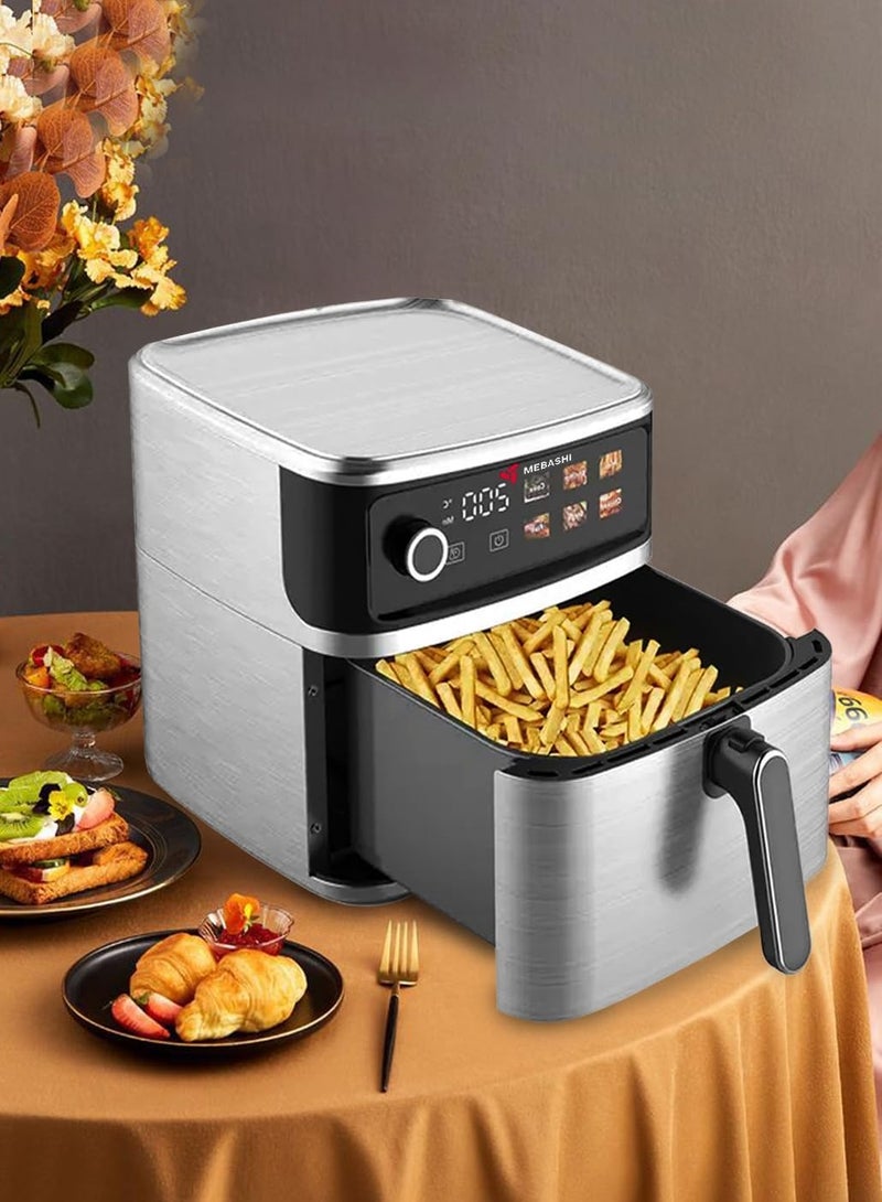 MEBASHI Air Fryer, 8L Capacity, Stainless Steel, LED Display, 6 Presets, 75-200°C, Cool-to-touch housing, Auto shut-off, Air outlet filter, Visible pan (ME-AF955)(2000W) - Image 4
