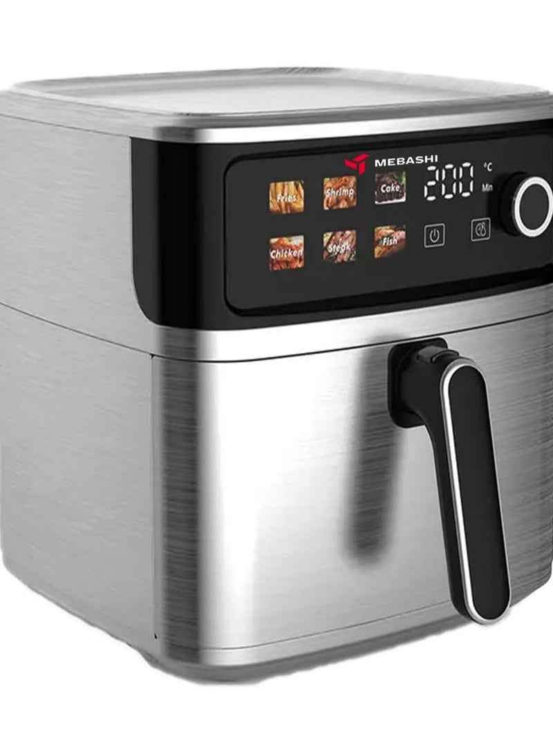 MEBASHI Air Fryer, 8L Capacity, Stainless Steel, LED Display, 6 Presets, 75-200°C, Cool-to-touch housing, Auto shut-off, Air outlet filter, Visible pan (ME-AF955)(2000W) - Image 5