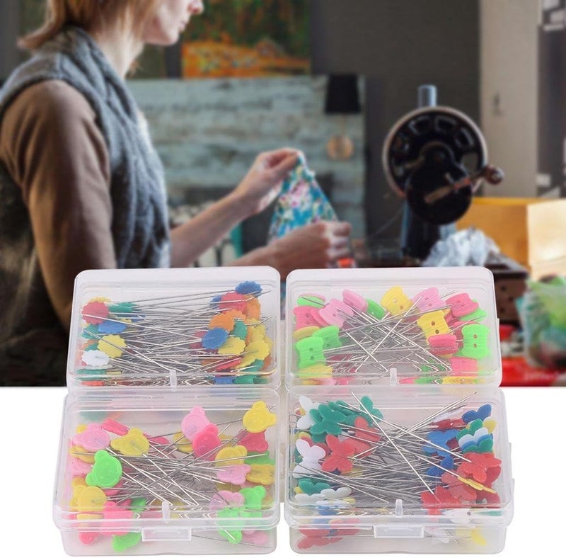 KUIDAMOS 300 Pieces Flat Head Straight Pins with BoxFlat Button Pins with FlowerButtonButterfly Shaped Button Head Pins Assorted Colors Decorative Sewing Pins for Dressmaker Craft SewingType 2 - Image 2