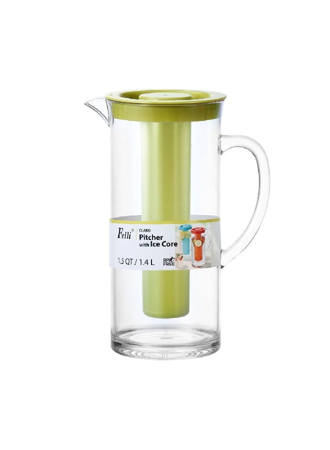Felli Claro Elegant Design BPA-Free Pitcher with Ice Core Clear and Green 1.4 Liter NPJPC-47F0