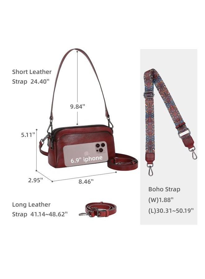 Iswee Leather Purses for Women Small Cossbody Bags Multi Pockets Shoulder Purse Vintage Satchel Bag Daily Travel Purses, Wine, Medium - Image 3