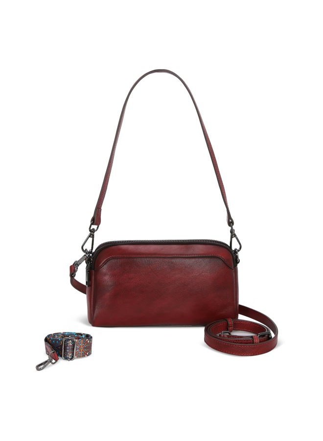 Iswee Leather Purses for Women Small Cossbody Bags Multi Pockets Shoulder Purse Vintage Satchel Bag Daily Travel Purses, Wine, Medium - Image 2