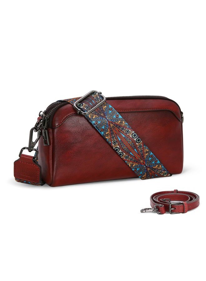 Iswee Leather Purses for Women Small Cossbody Bags Multi Pockets Shoulder Purse Vintage Satchel Bag Daily Travel Purses, Wine, Medium - Image 1