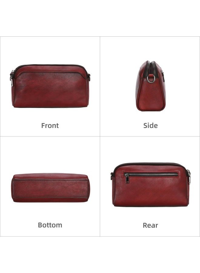 Iswee Leather Purses for Women Small Cossbody Bags Multi Pockets Shoulder Purse Vintage Satchel Bag Daily Travel Purses, Wine, Medium - Image 4