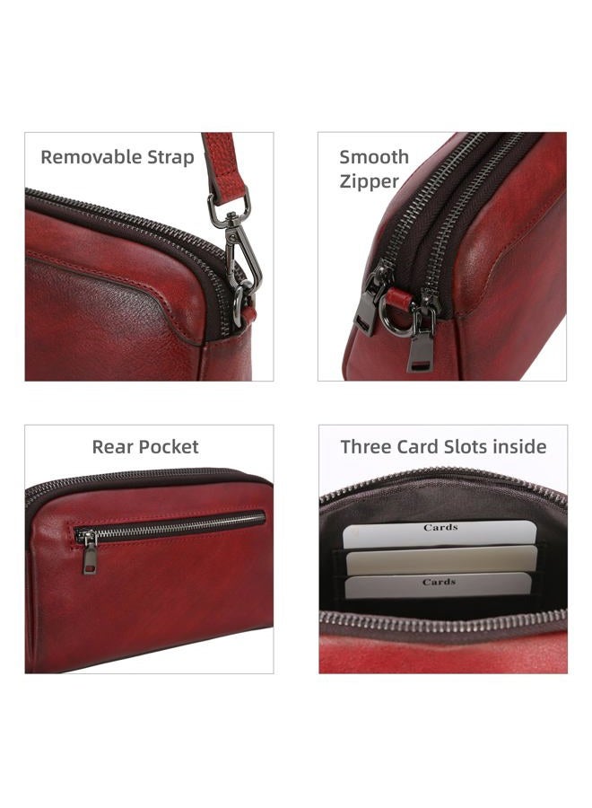 Iswee Leather Purses for Women Small Cossbody Bags Multi Pockets Shoulder Purse Vintage Satchel Bag Daily Travel Purses, Wine, Medium - Image 5