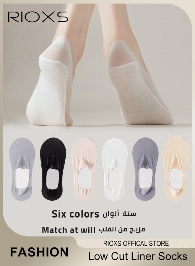 RIOXS Unisex 6 Pairs Invisible Ice Silk Breathable Socks No Show Socks Thin Low Cut Non-Slip Socks  - Image 1