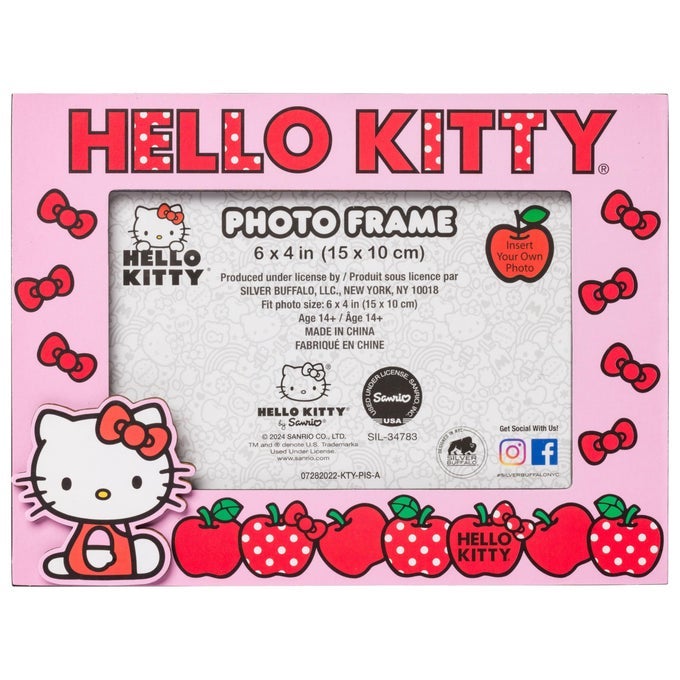 SANRIO HELLO KITTY APPLES AND BOWS PHOTO PICTURE FRAME PINK 4 X 6 INCHES