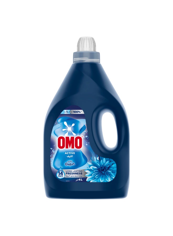 Omo Liquid Laundry Detergent, Active, Long-Lasting Freshness Up To 14 Days, Up To 100% Stain Removal In 1 Wash, 4L - Image 1