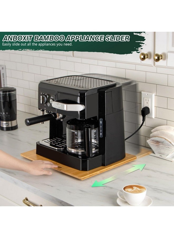 ANBOXIT Bamboo Appliance Slider, Sliding Tray for Coffee Maker, Kitchen Countertop Appliance Rolling Tray, Coffee Pot Slider Tray with Rubber Wheels, Wide - Large (13"D x 16"W) - Image 2