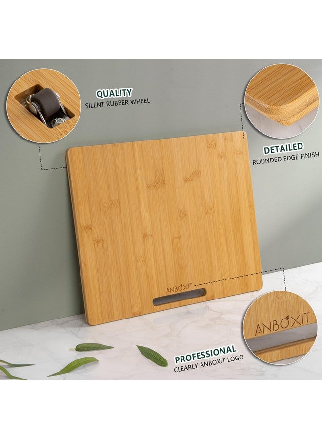 ANBOXIT Bamboo Appliance Slider, Sliding Tray for Coffee Maker, Kitchen Countertop Appliance Rolling Tray, Coffee Pot Slider Tray with Rubber Wheels, Wide - Large (13"D x 16"W) - Image 3
