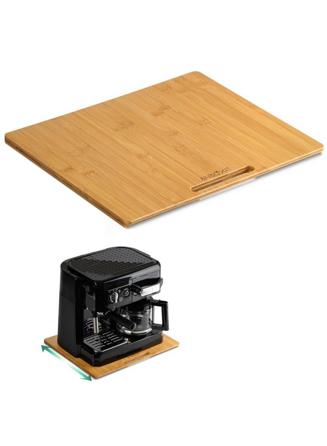 ANBOXIT Bamboo Appliance Slider, Sliding Tray for Coffee Maker, Kitchen Countertop Appliance Rolling Tray, Coffee Pot Slider Tray with Rubber Wheels, Wide - Large (13"D x 16"W) - Image 1