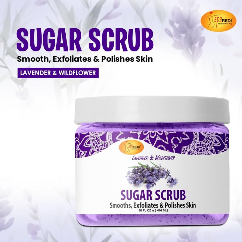 SPA REDI Sugar Scrub - Lavender and Wildflower - 16 Oz - Exfoliating, Moisturizing, Hydrating and Nourishing, Glow, Polish, Smooth and Fresh Skin - Body Exfoliator - Image 2