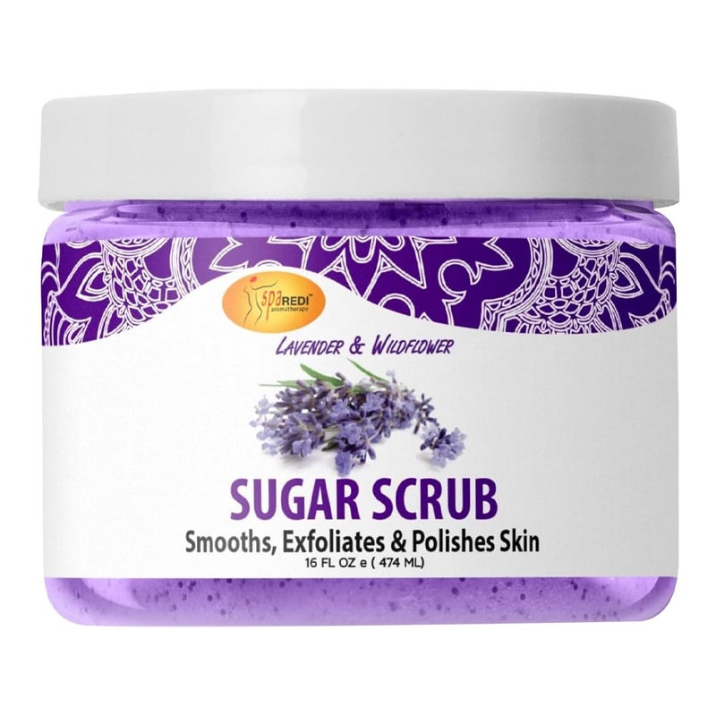 SPA REDI Sugar Scrub - Lavender and Wildflower - 16 Oz - Exfoliating, Moisturizing, Hydrating and Nourishing, Glow, Polish, Smooth and Fresh Skin - Body Exfoliator - Image 1