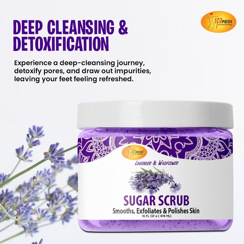 SPA REDI Sugar Scrub - Lavender and Wildflower - 16 Oz - Exfoliating, Moisturizing, Hydrating and Nourishing, Glow, Polish, Smooth and Fresh Skin - Body Exfoliator - Image 3