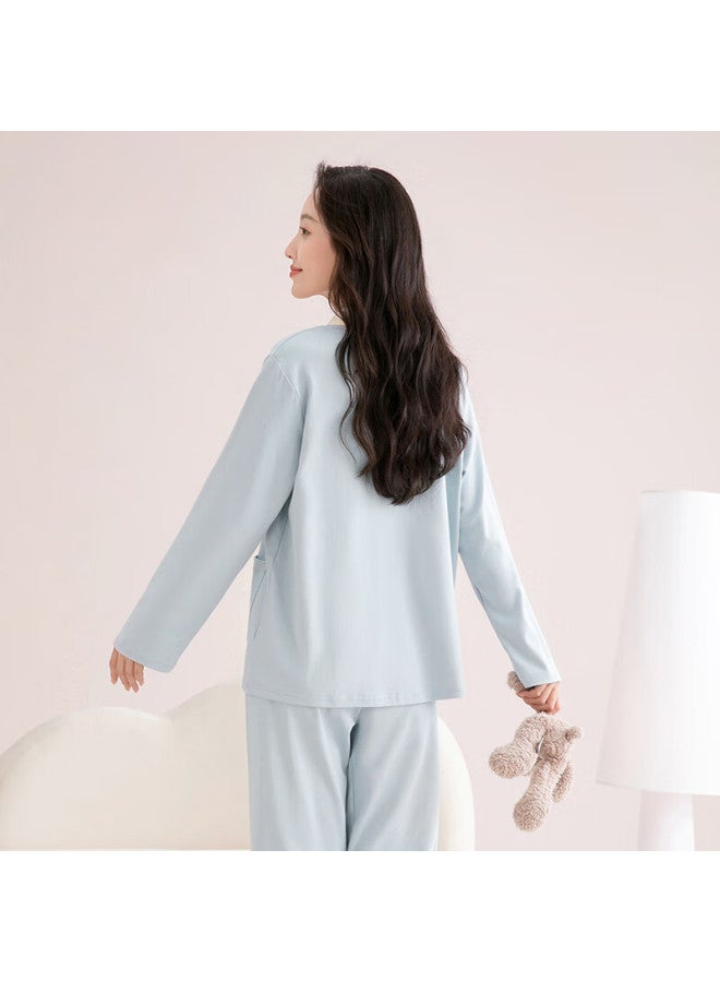 Fenton Fenteng Women's Pajamas, 100% Pure Cotton, Autumn New Arrival, Contrasting Color V-neck, Casual Soft Ladies Loungewear, Soft Cotto - Image 1