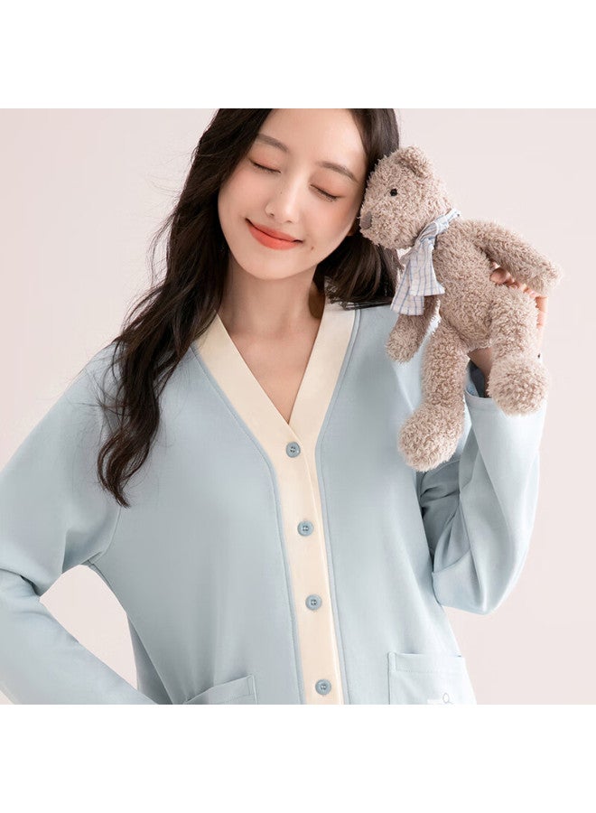 Fenton Fenteng Women's Pajamas, 100% Pure Cotton, Autumn New Arrival, Contrasting Color V-neck, Casual Soft Ladies Loungewear, Soft Cotto - Image 3
