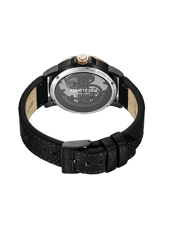Kenneth Cole New York 44mm Analog Men's Watch with Black Genuine Leather Strap