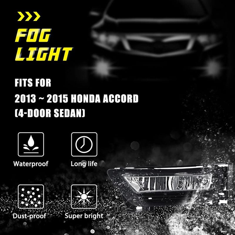 TOPSCOPE Fog Lights Assembly Replacement for 2013-2015 Honda Accord 4 Door Sedan with H11 Halogen Bulbs - Image 3