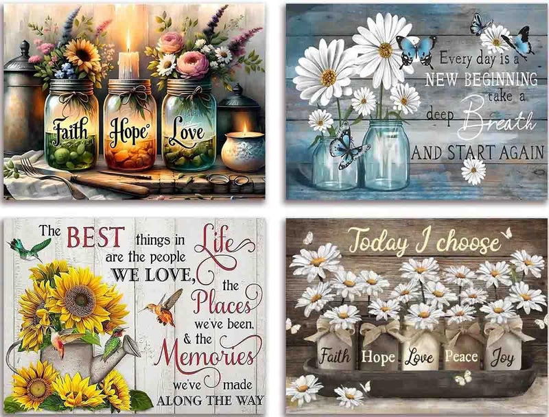 Tiwabb 4 Pack Diamond Art Kits for Adults Beginners,Inspirational Flower Diamond Painting Kits for Adults,5D Full Drill DIY Diamond Dot Gem Art Kit Wall Home Decor Arts Craft 12x16 inch - Image 1