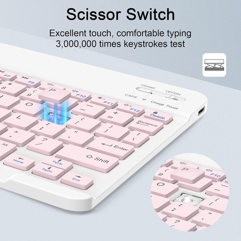 Nsyee Wireless Keyboard and Mouse Combo, Rechargeable Bluetooth Keyboard & Mouse with 2.4 GHz Wireless USB Receiver, Compatible with iPad, Smartphone, PC, Laptop, Windows/iOS/Android, Pink - Image 5