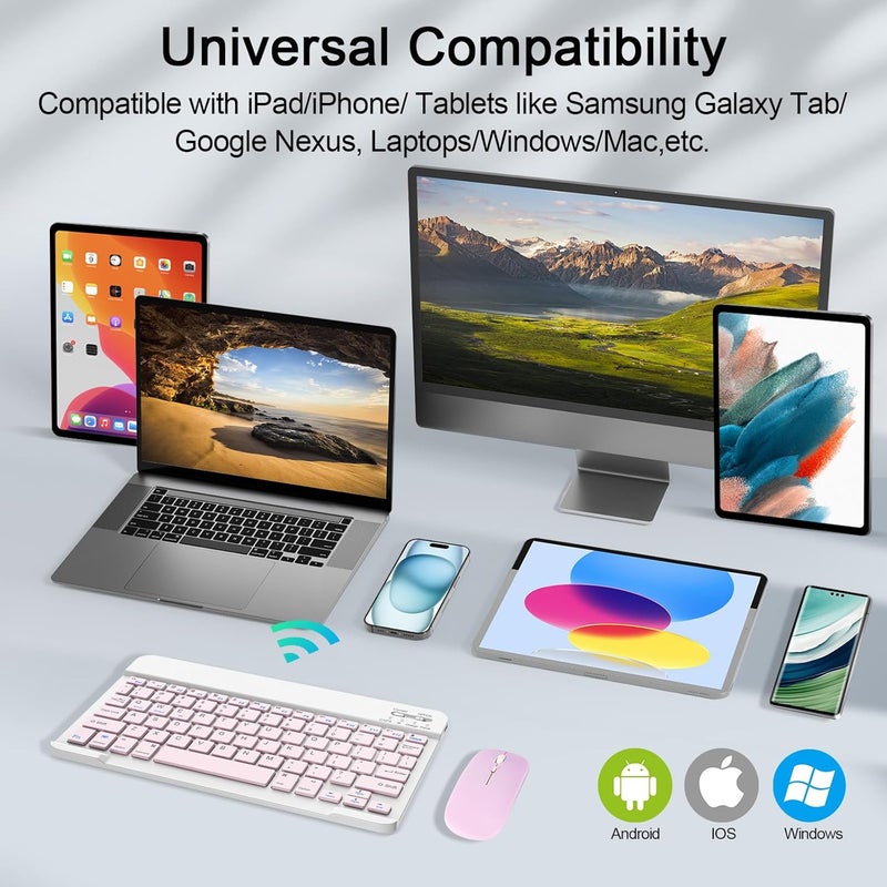 Nsyee Wireless Keyboard and Mouse Combo, Rechargeable Bluetooth Keyboard & Mouse with 2.4 GHz Wireless USB Receiver, Compatible with iPad, Smartphone, PC, Laptop, Windows/iOS/Android, Pink - Image 2