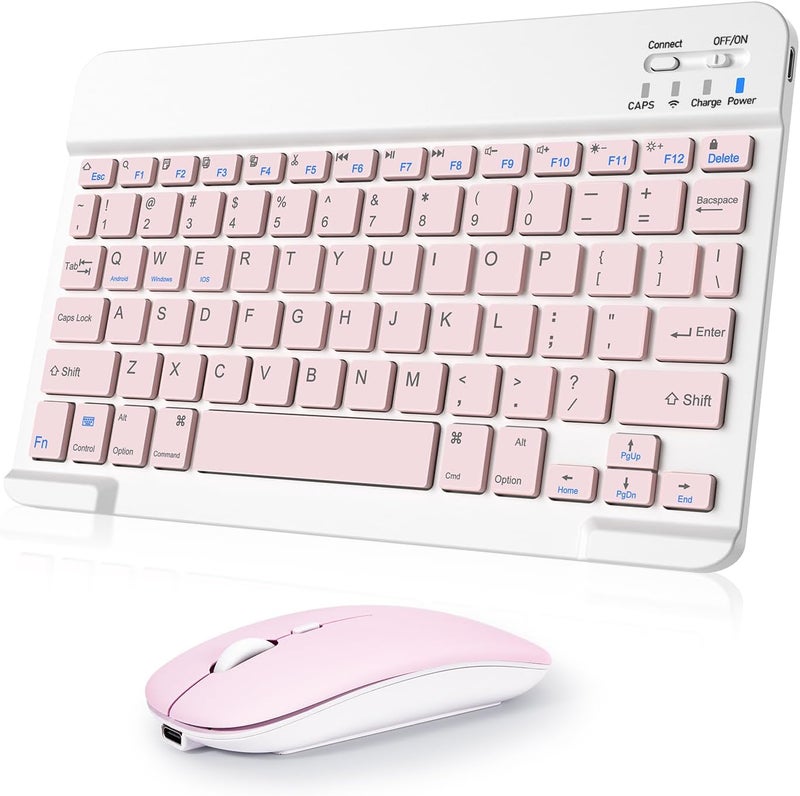 Nsyee Wireless Keyboard and Mouse Combo, Rechargeable Bluetooth Keyboard & Mouse with 2.4 GHz Wireless USB Receiver, Compatible with iPad, Smartphone, PC, Laptop, Windows/iOS/Android, Pink - Image 1