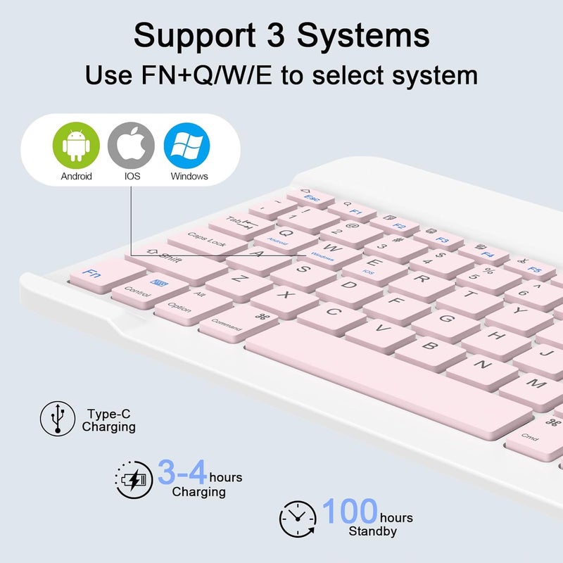 Nsyee Wireless Keyboard and Mouse Combo, Rechargeable Bluetooth Keyboard & Mouse with 2.4 GHz Wireless USB Receiver, Compatible with iPad, Smartphone, PC, Laptop, Windows/iOS/Android, Pink - Image 4