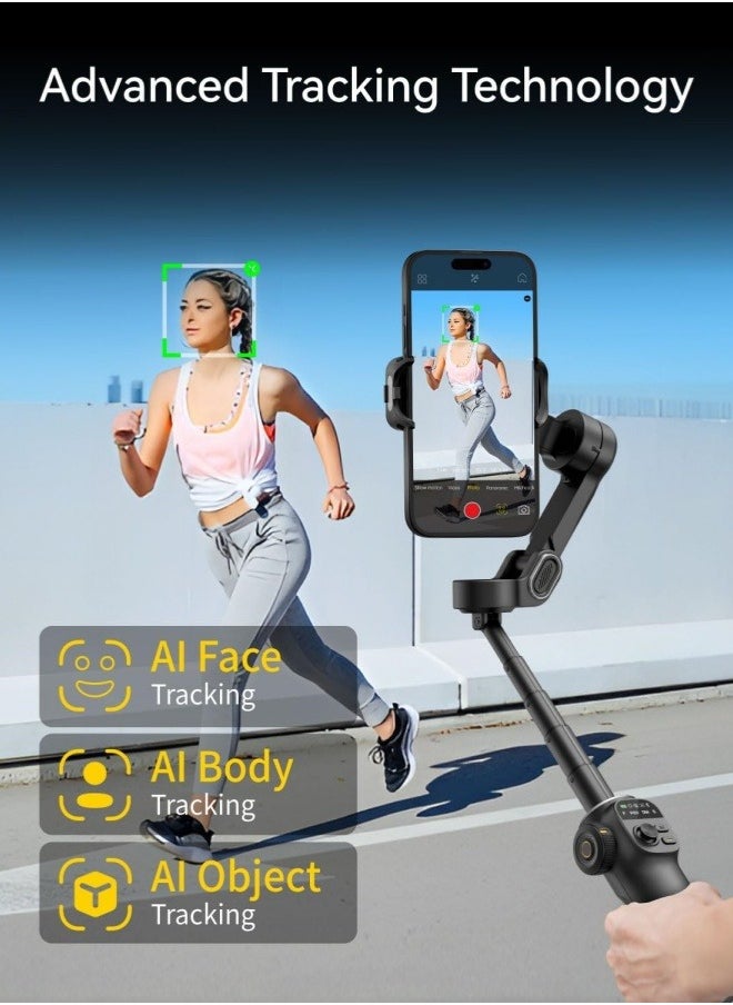 AOCHUAN - Smart Gimbal Stabilizer X2 With built-in extension pole and LED display For iPhone and Android Smartphone Gimbal Black - Image 1