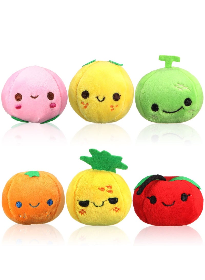 Plush Fruits Stuffed Colorful Fruits Set, 6 Pcs Mini Fruit Party Plushie Soft Stuffed Figure Doll, Lovely Peach Orange Pineapple and Cantaloupe Exterior Design for Backpack Pendant, Keychain - Image 2