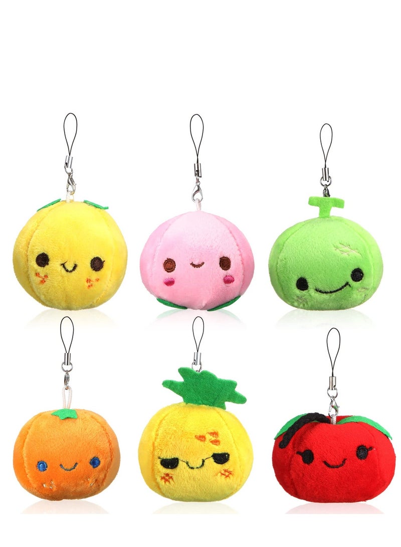 Plush Fruits Stuffed Colorful Fruits Set, 6 Pcs Mini Fruit Party Plushie Soft Stuffed Figure Doll, Lovely Peach Orange Pineapple and Cantaloupe Exterior Design for Backpack Pendant, Keychain - Image 1